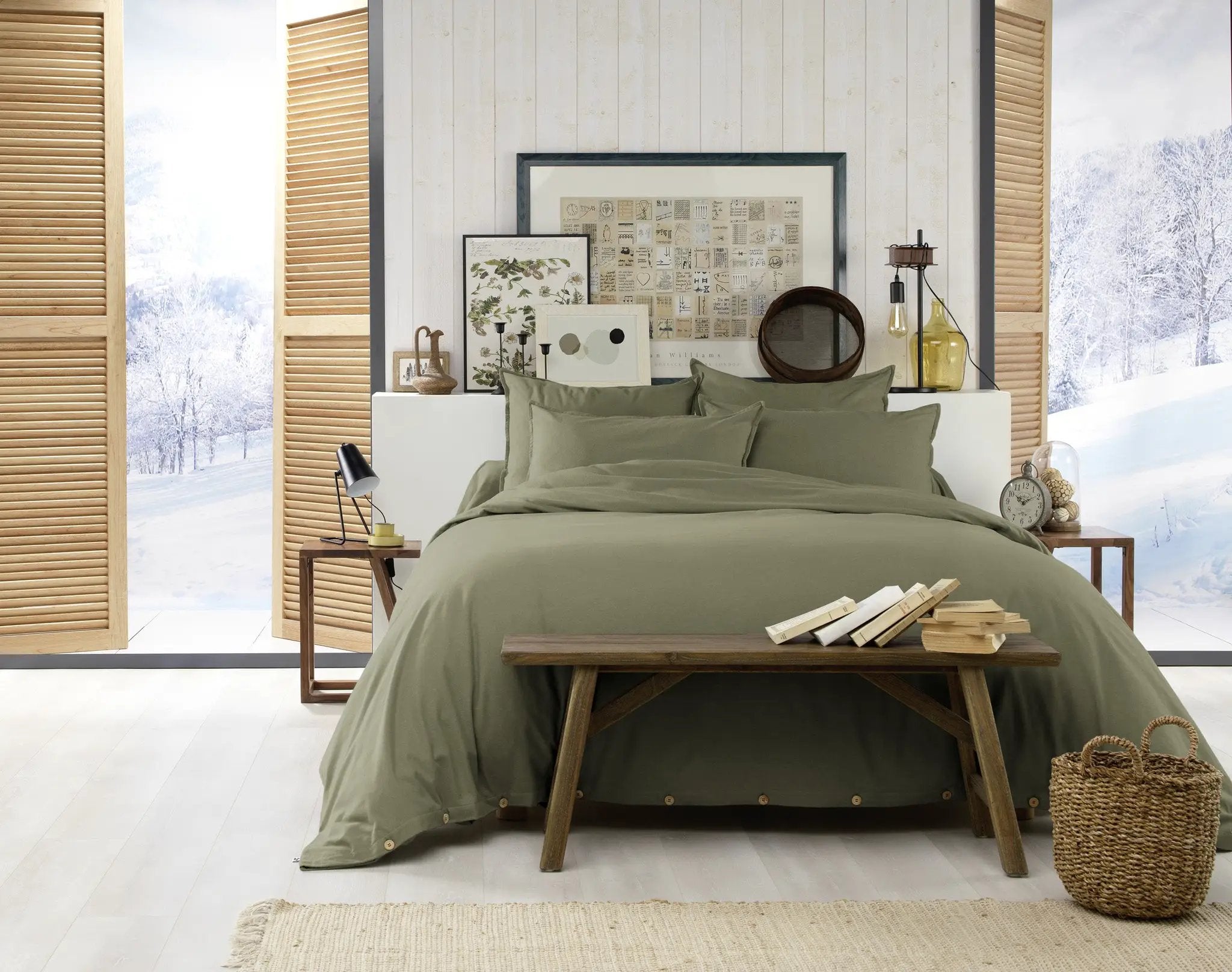 Housse de couette 140 x 200 cm Flanelle unie CANDICE Romarin by L'effet papillon