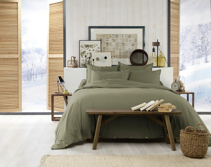 Housse de couette 140 x 200 cm Flanelle unie CANDICE Romarin by L'effet papillon