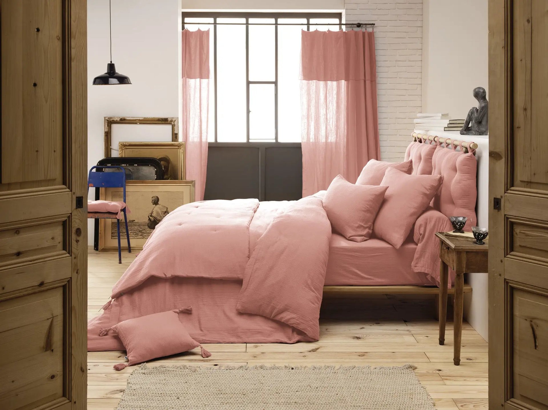 Bout de lit 90 x 200 cm Gaze de coton unie GAÏA Rose pêche by L'effet papillon