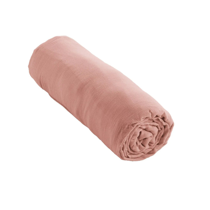 Drap housse 140 x 190 cm Gaze de coton unie GAÏA Rose pêche by L'effet papillon
