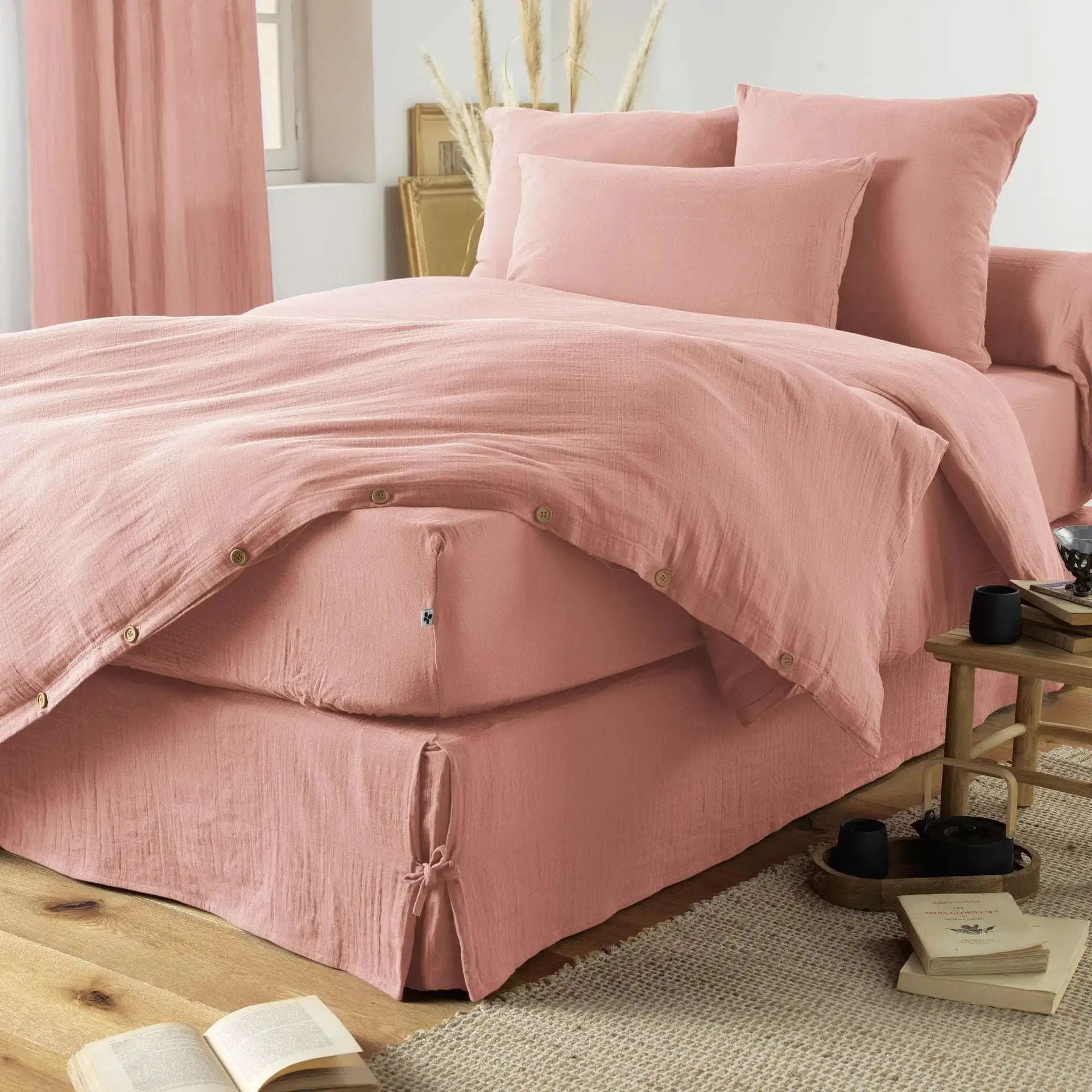Housse de couette Gaze de coton unie GAÏA Rose pêche by L'effet papillon
