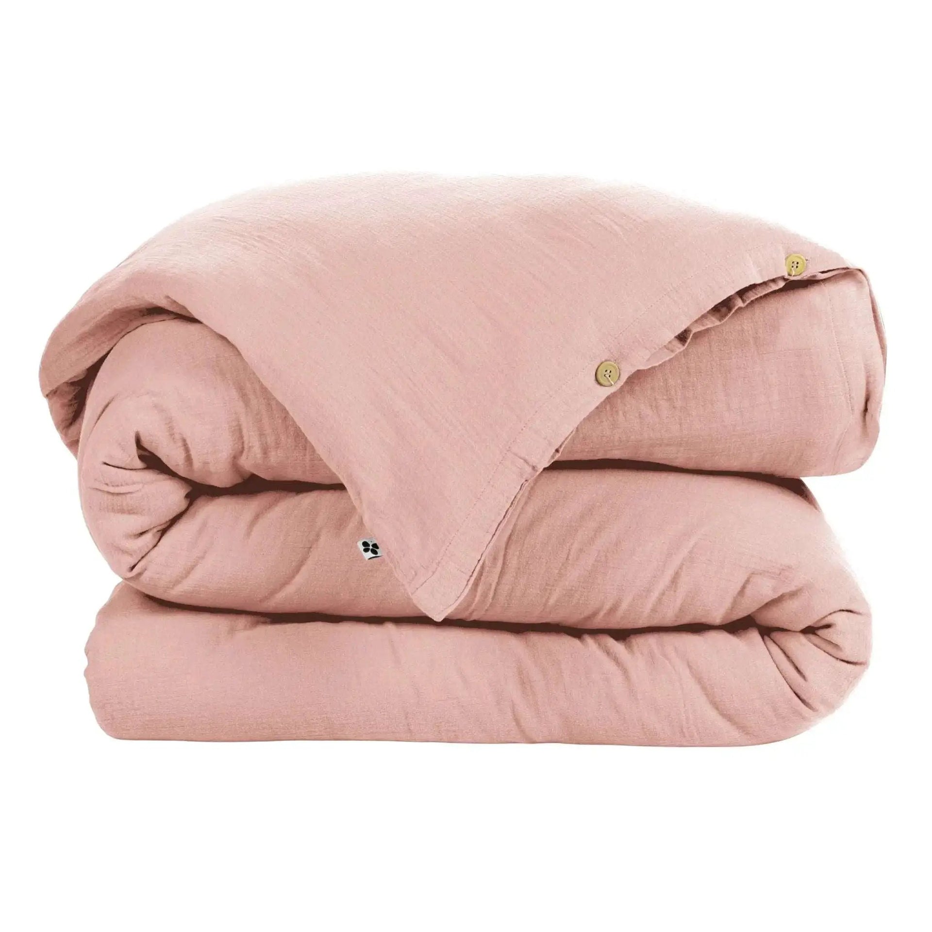 Housse de couette Gaze de coton unie GAÏA Rose pêche by L'effet papillon