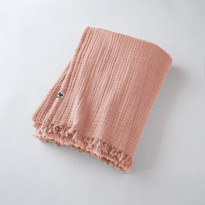 Plaid à franges 130 x 160 cm Gaze de coton unie GAÏA Rose pêche by L'effet papillon