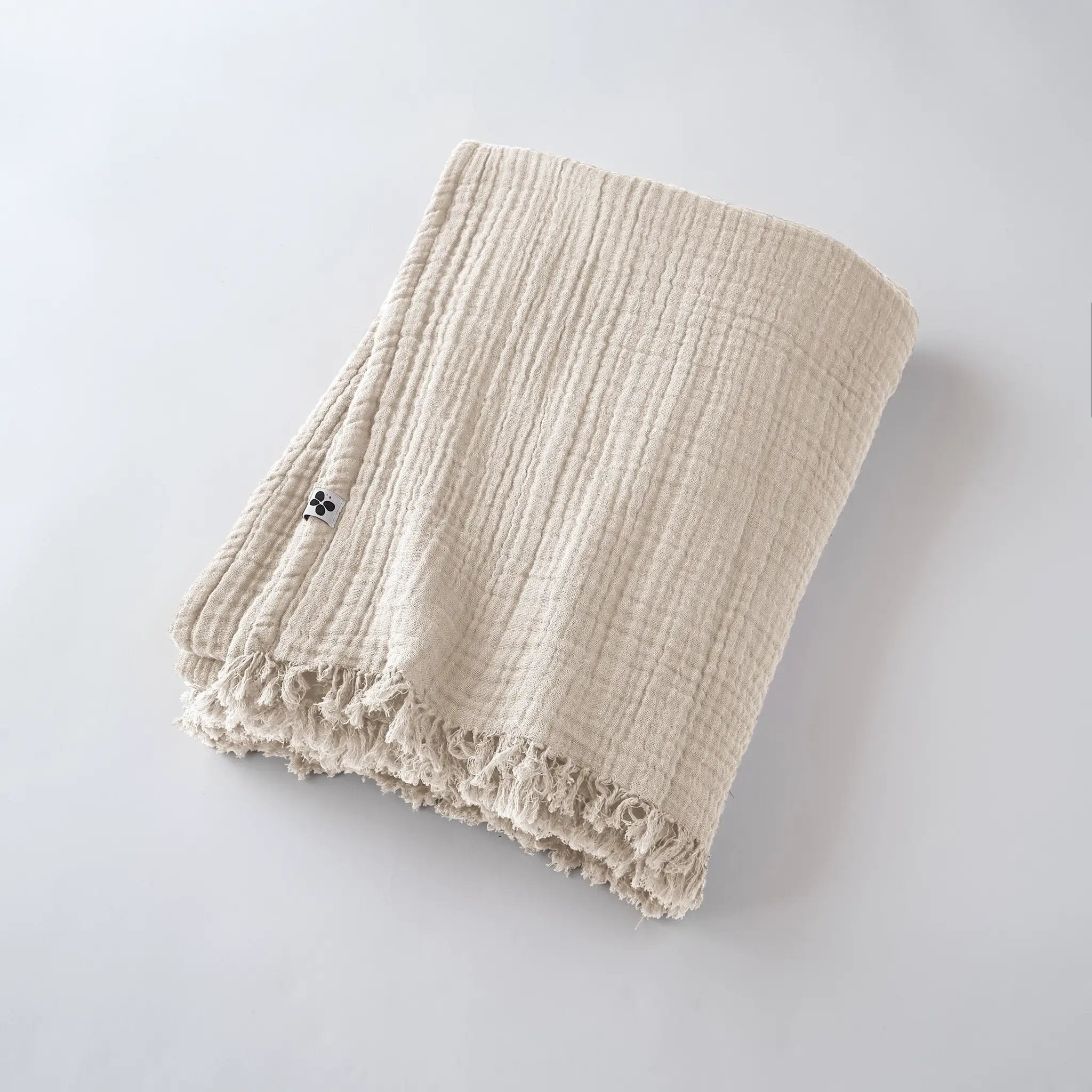 Plaid à franges 180 x 220 cm Gaze de coton unie GAÏA Pampa by L'effet papillon