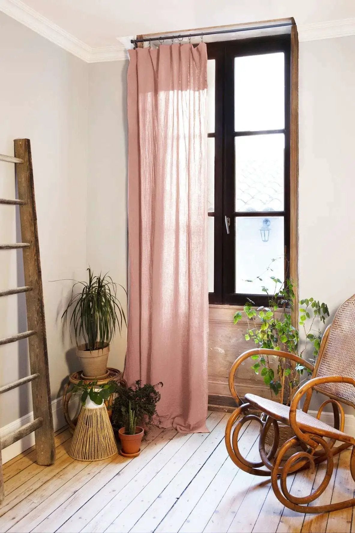 Rideau ajustable + 8 anneaux pince 140 x 300 cm Gaze de coton unie GAÏA Rose pêche by L'effet papillon