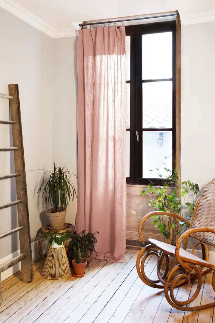 Rideau ajustable + 8 anneaux pince 140 x 300 cm Gaze de coton unie GAÏA Rose pêche by L'effet papillon