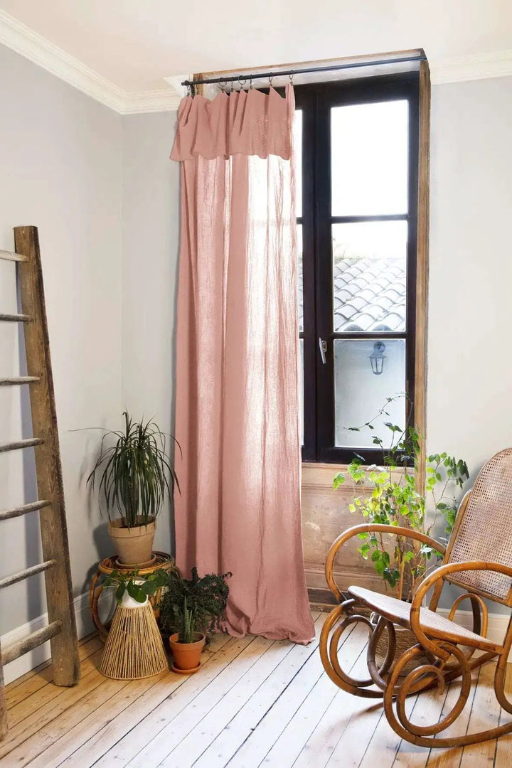 Rideau ajustable + 8 anneaux pince 140 x 300 cm Gaze de coton unie GAÏA Rose pêche by L'effet papillon