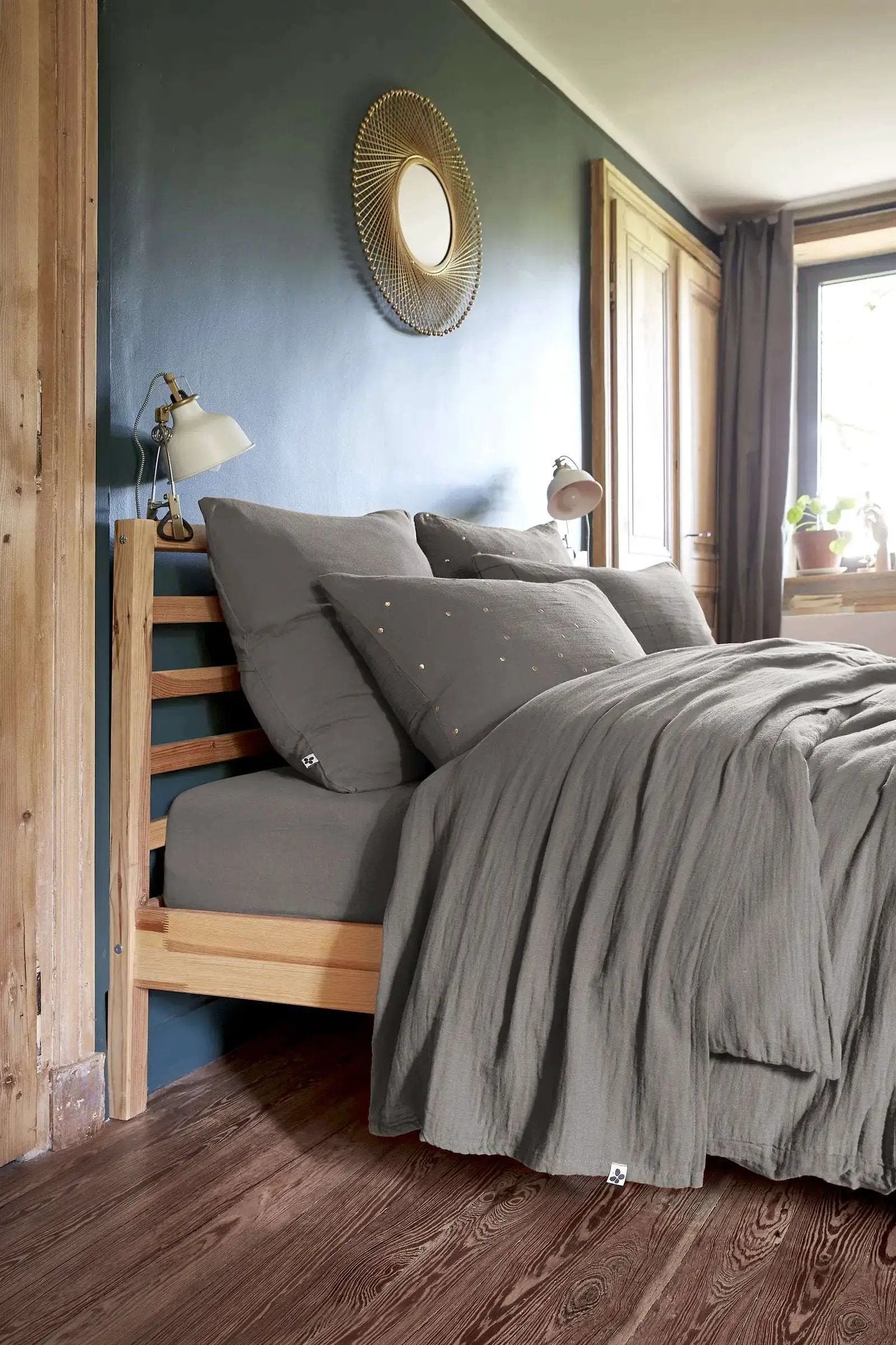 Drap plat 240 x 300 cm Gaze de coton unie GAÏA Granit by L'effet papillon