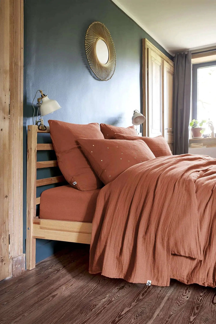 Drap plat 240 x 300 cm Gaze de coton unie GAÏA Terracotta by L'effet papillon