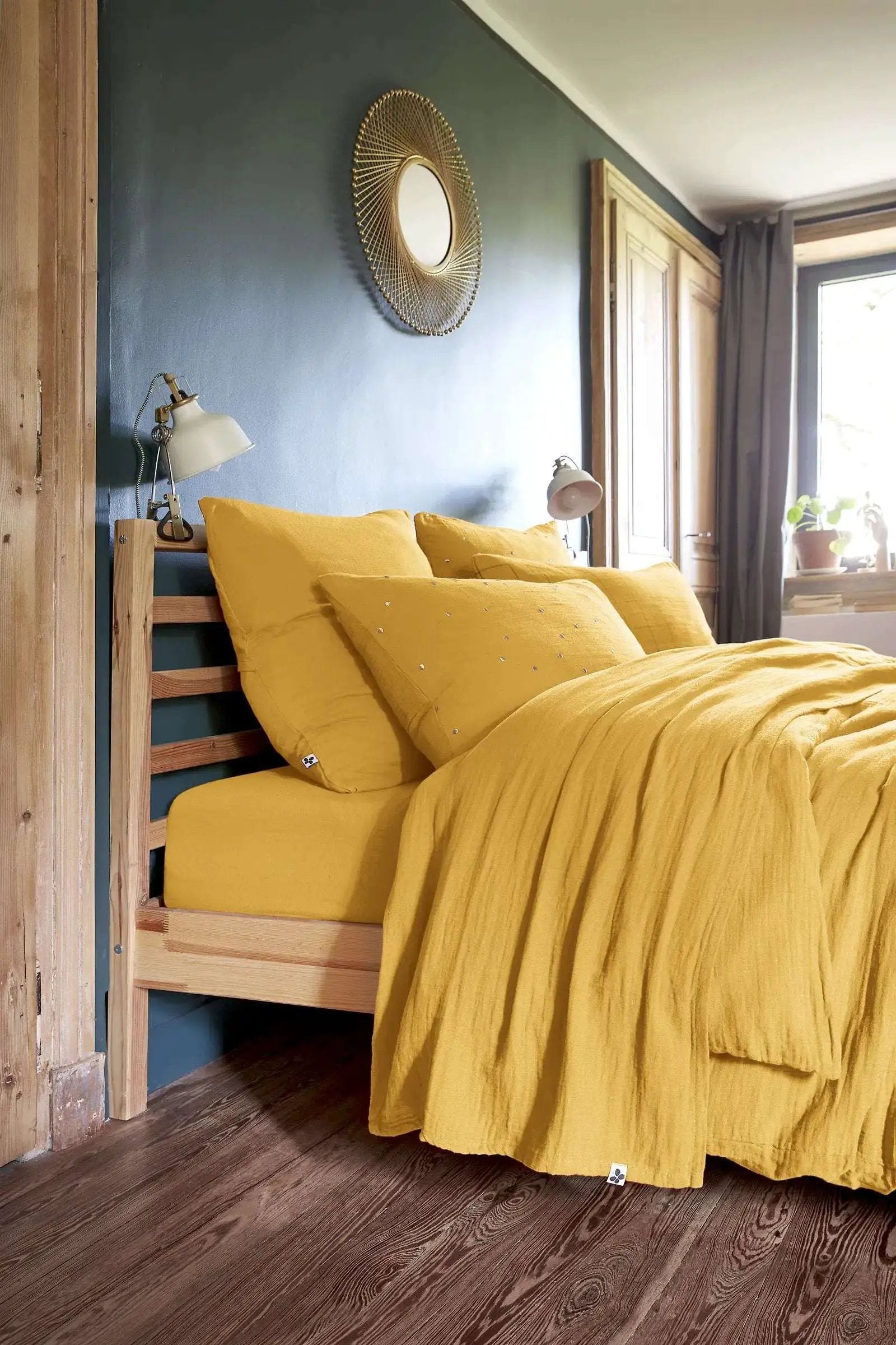 Drap plat 240 x 300 cm Gaze de coton unie GAÏA Safran by L'effet papillon
