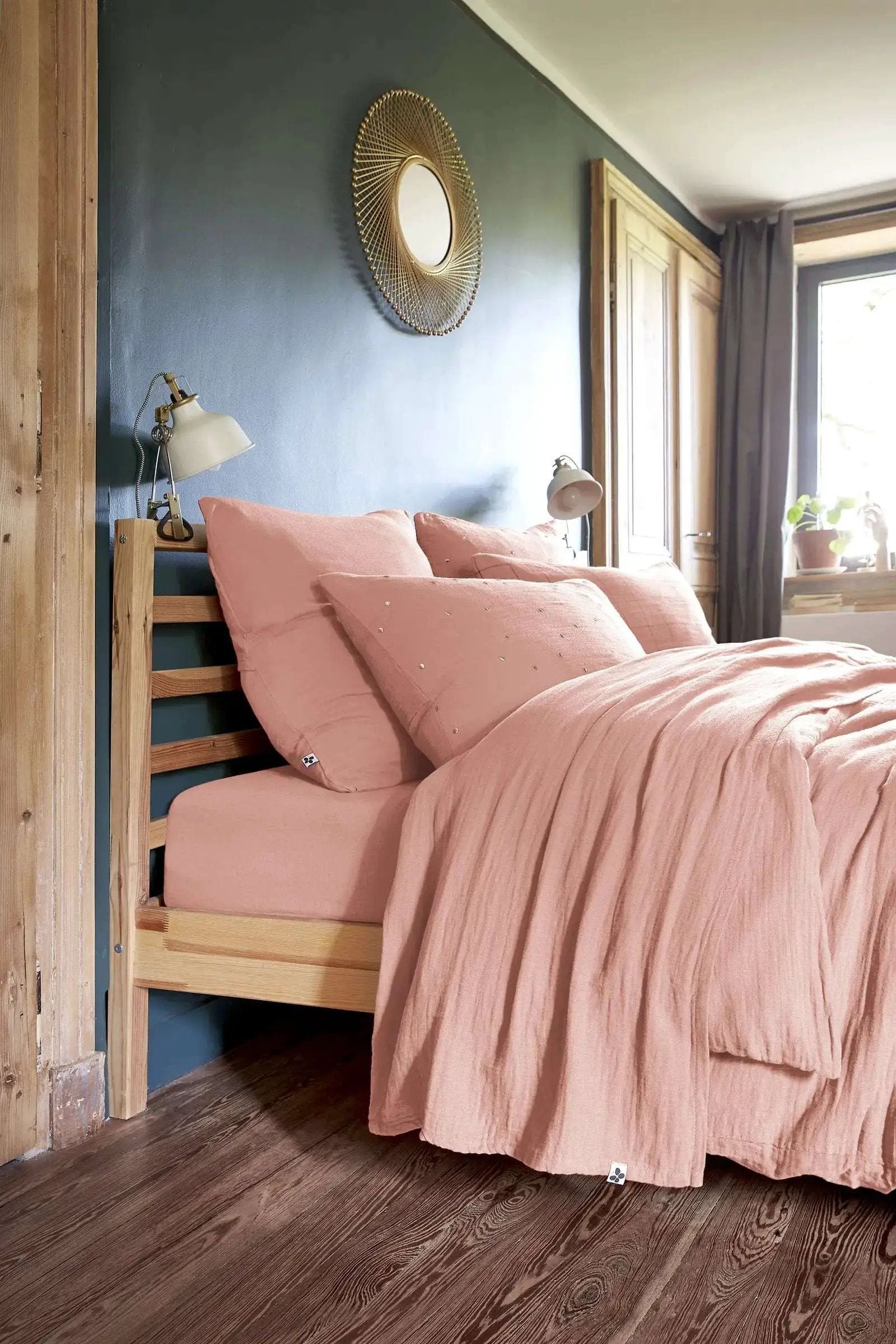 Drap plat 240 x 300 cm Gaze de coton unie GAÏA Rose pêche by L'effet papillon