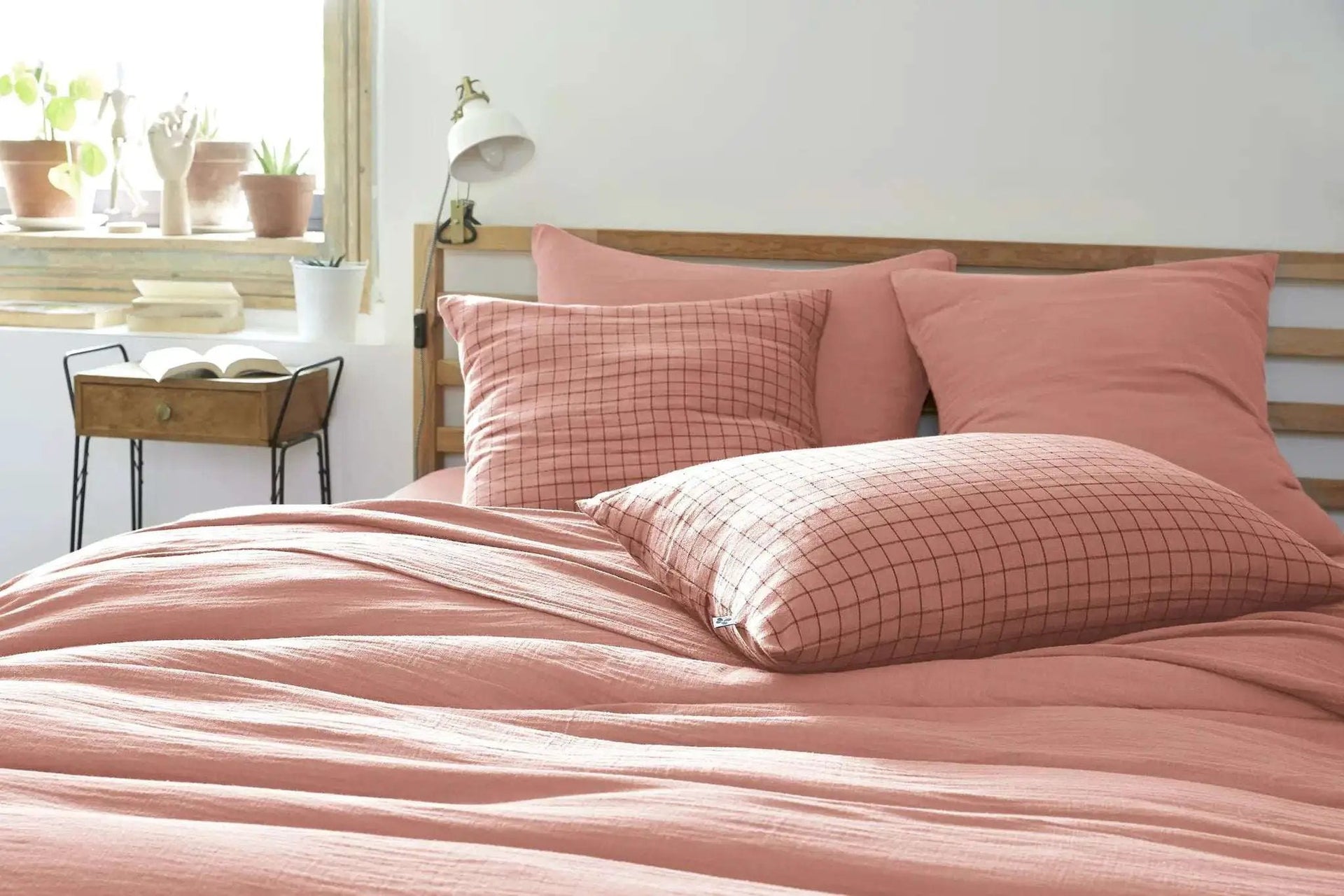 Taie d'oreiller Gaze de coton GAÏA MIX Rose pêche by L'effet papillon