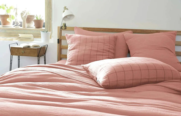 Taie d'oreiller Gaze de coton GAÏA MATCH Rose pêche by L'effet papillon
