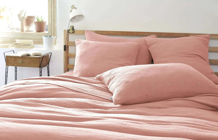 Taie d'oreiller Gaze de coton GAÏA BOHO Rose pêche by L'effet papillon