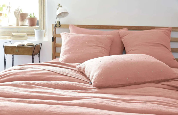 Taie d'oreiller Gaze de coton GAÏA CHIC Rose pêche by L'effet papillon