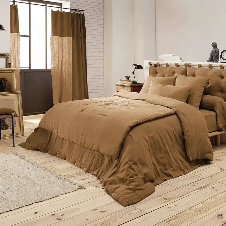 Edredon 150 x 150 cm Gaze de coton unie GAÏA Camel by L'effet papillon