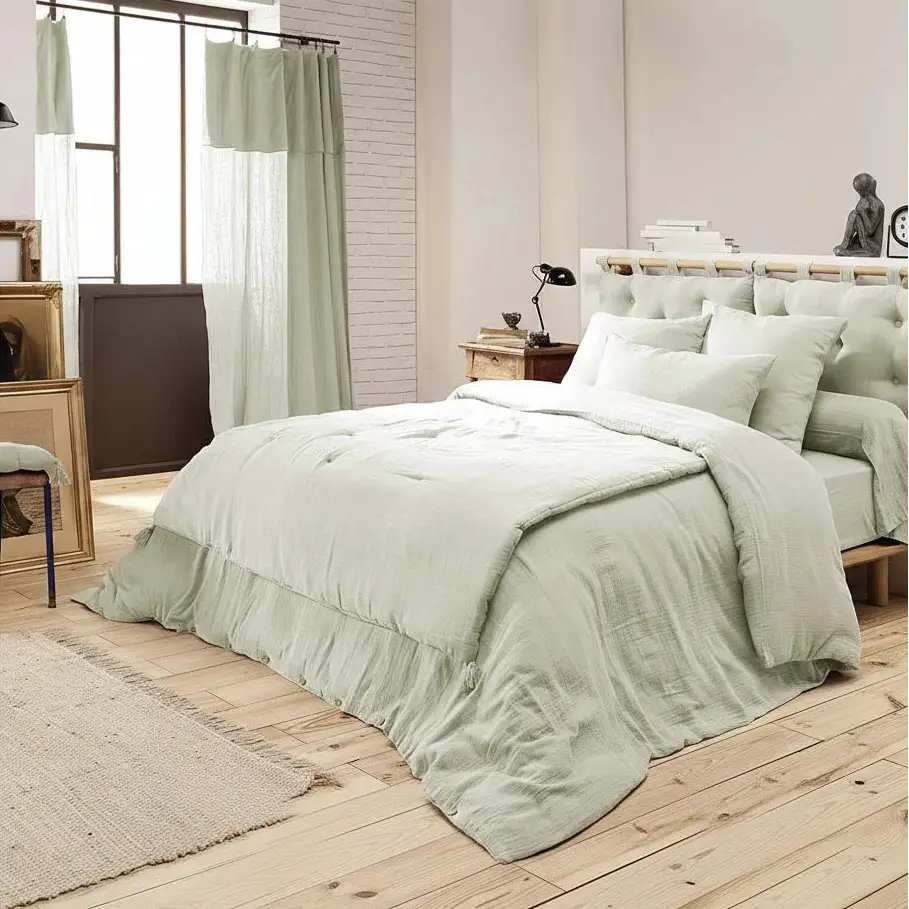 Bout de lit 90 x 200 cm Gaze de coton unie GAÏA Vert d'eau by L'effet papillon