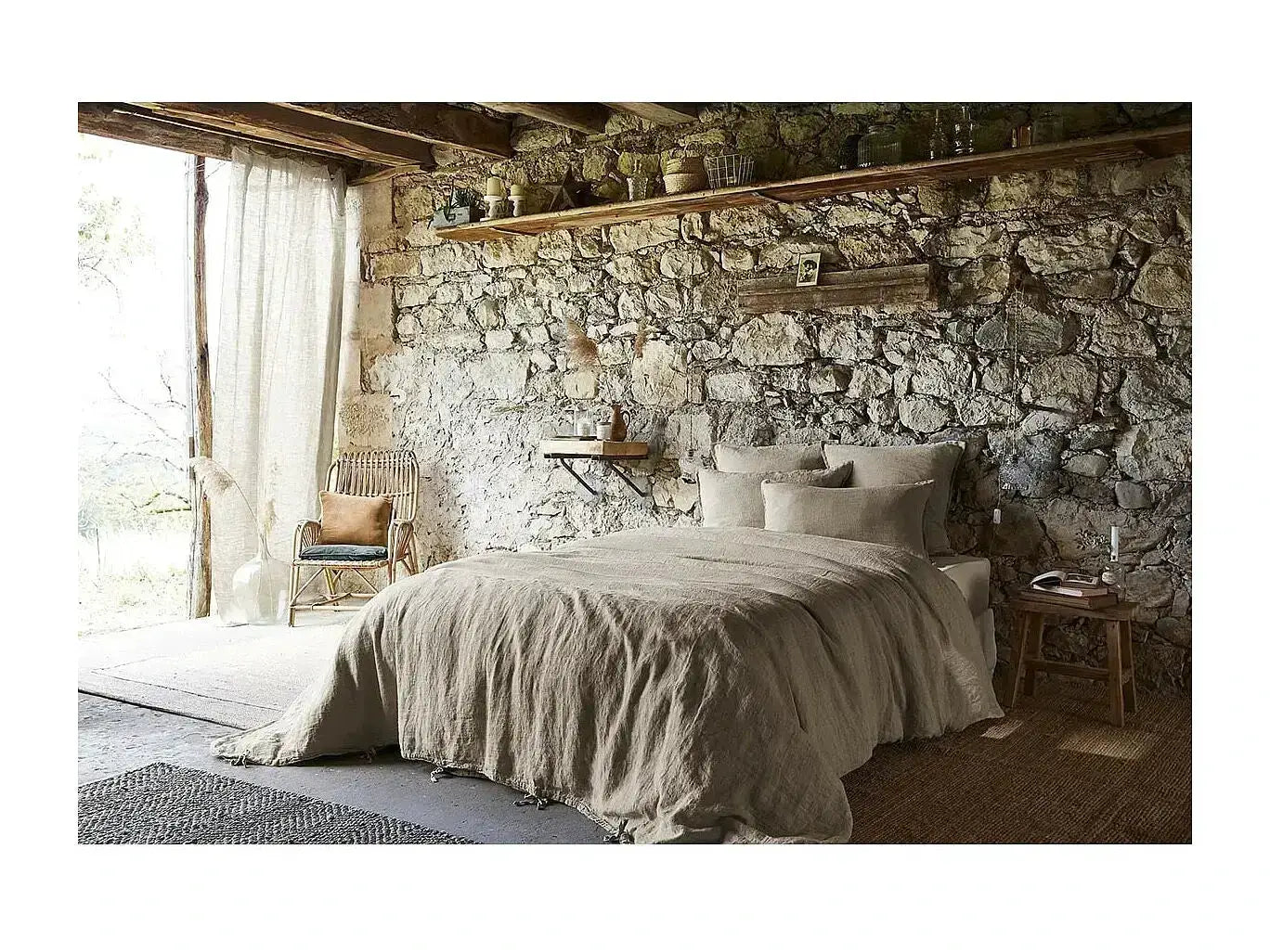 Drap plat 240 x 300 cm Lin lavé SOLINE Sable by L'effet papillon