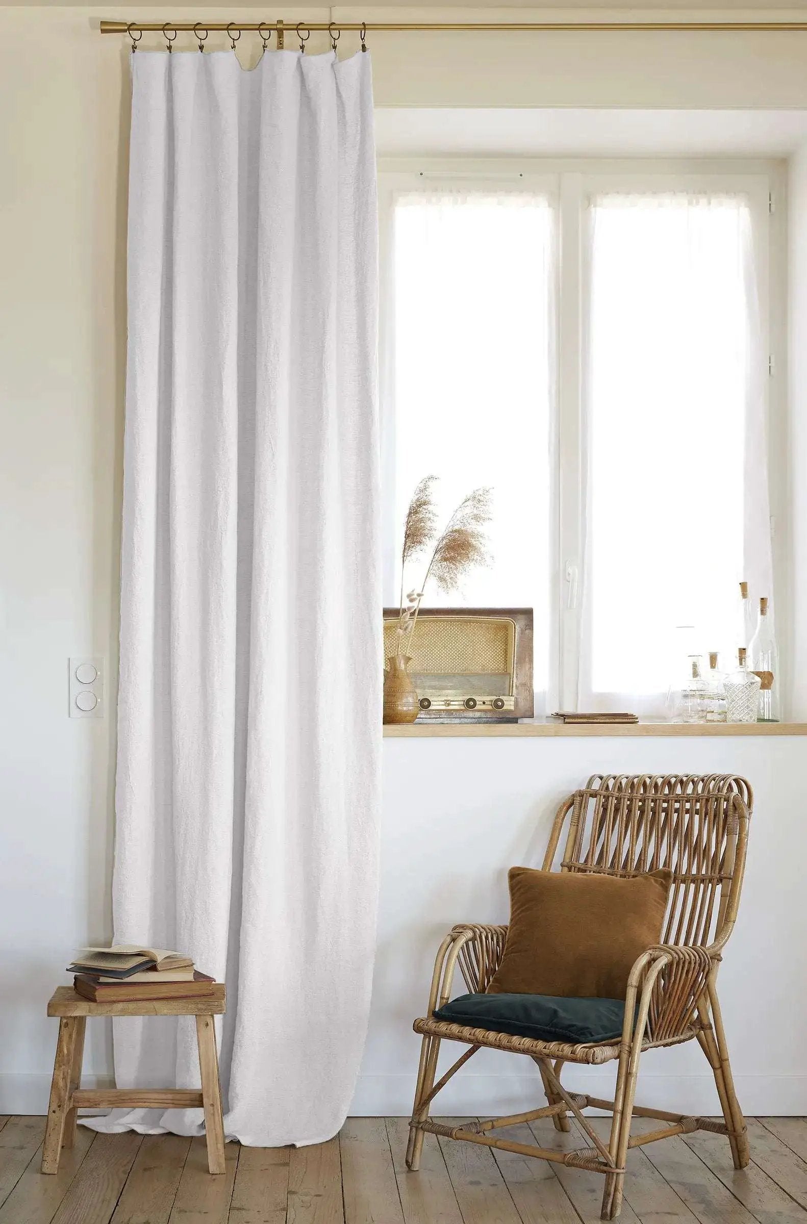 Rideau ajustable + 8 anneaux pince 140 x 270 cm Lin lavé SOLINE Craie by L'effet papillon