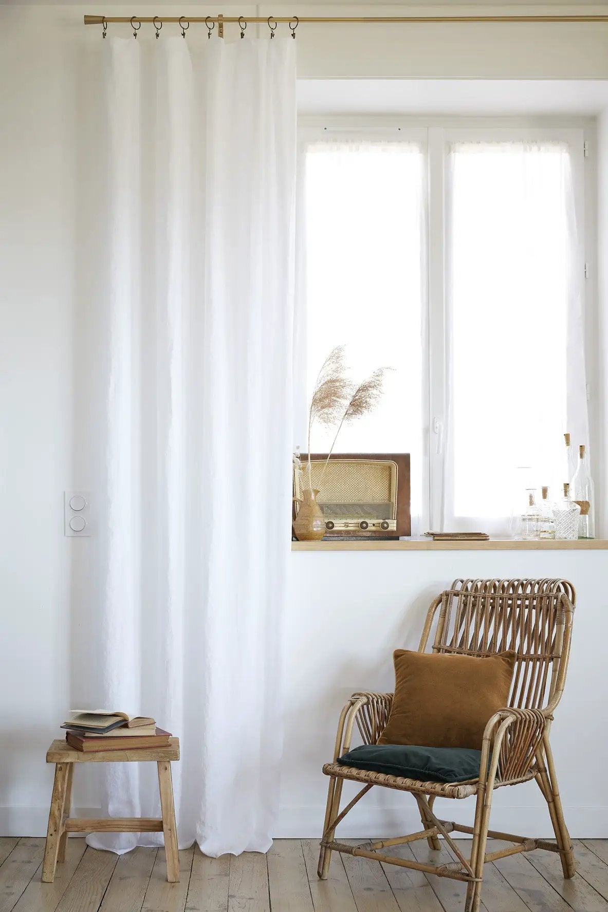 Rideau ajustable + 8 anneaux pince 140 x 270 cm Lin lavé SOLINE Craie by L'effet papillon