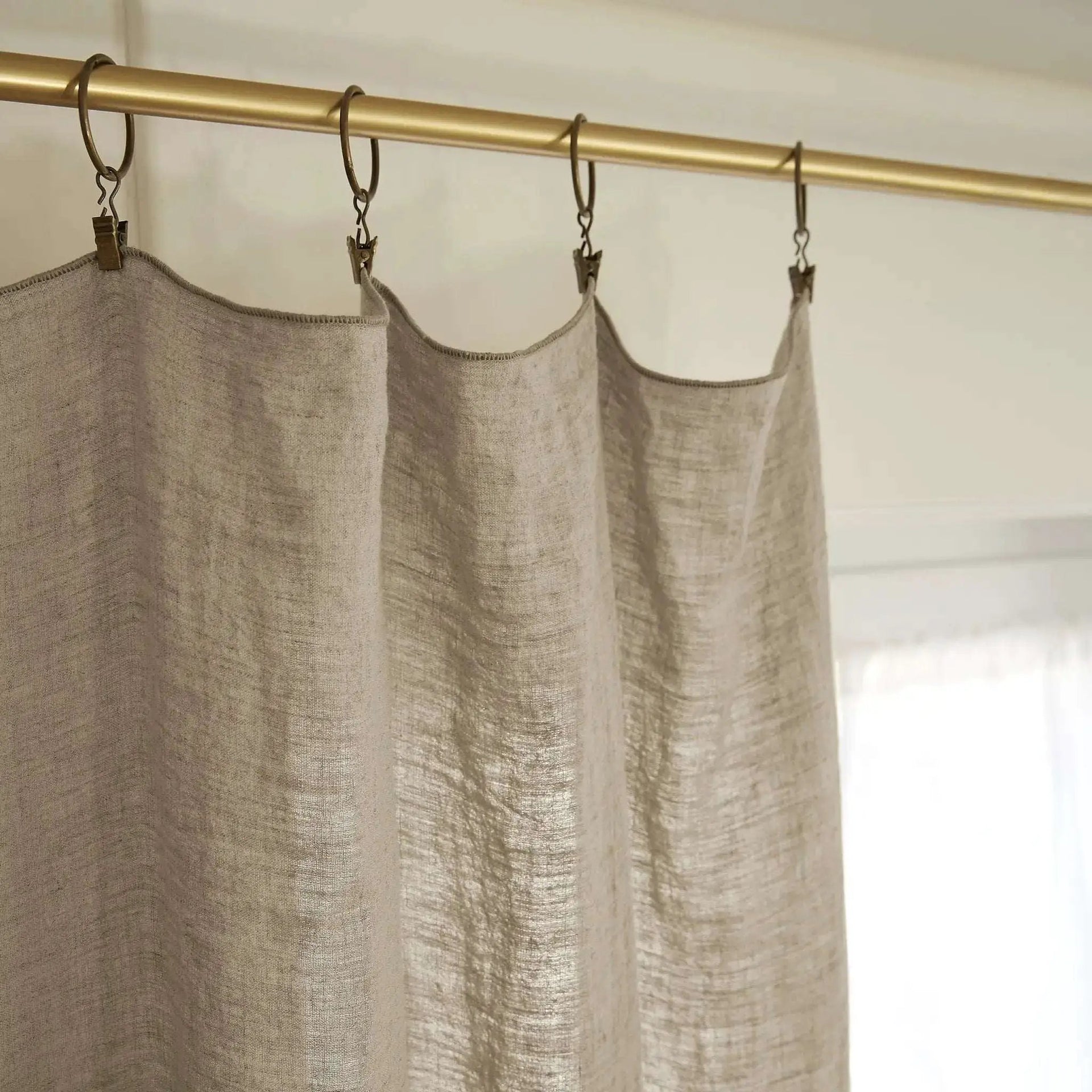 Rideau ajustable + 8 anneaux pince 140 x 270 cm Lin lavé SOLINE Sable by L'effet papillon