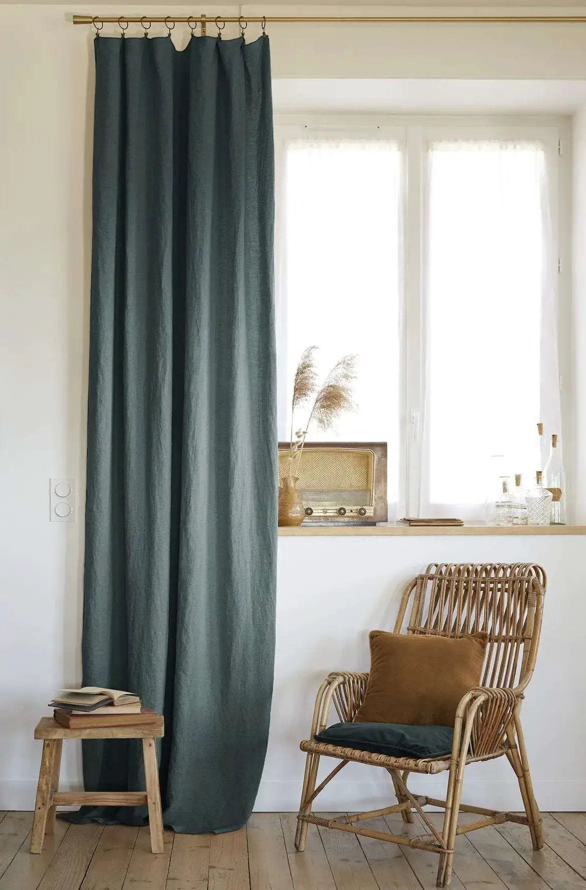 Rideau ajustable + 8 anneaux pince 140 x 270 cm Lin lavé SOLINE Ardoise by L'effet papillon