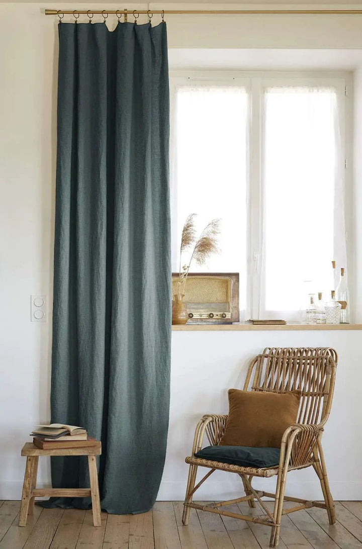 Rideau ajustable + 8 anneaux pince 140 x 270 cm Lin lavé SOLINE Ardoise by L'effet papillon