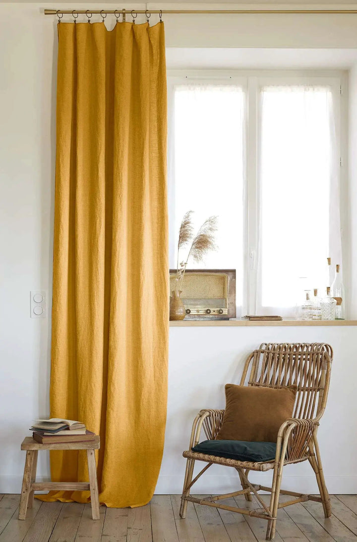 Rideau ajustable + 8 anneaux pince 140 x 270 cm Lin lavé SOLINE Miel by L'effet papillon