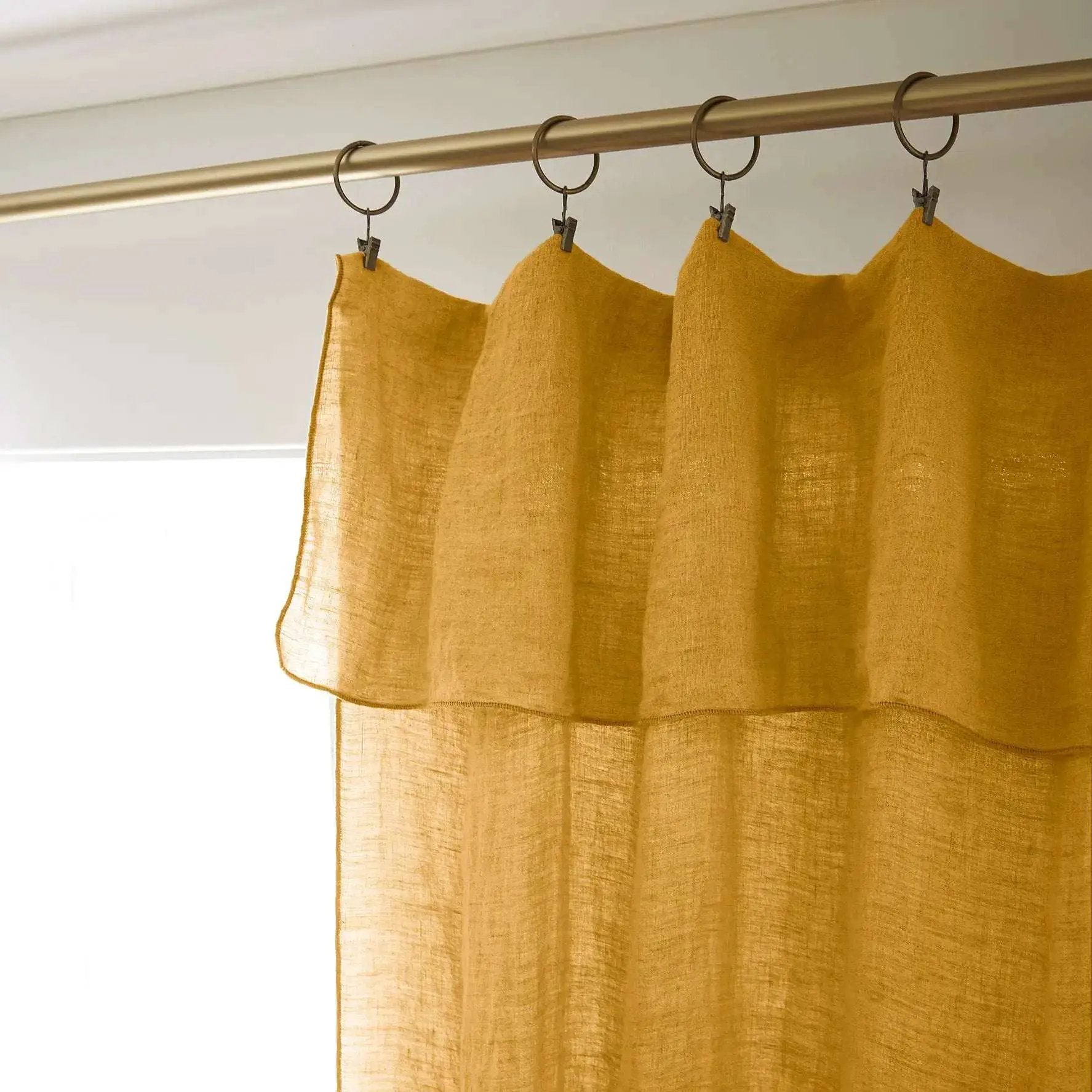 Rideau ajustable + 8 anneaux pince 140 x 270 cm Lin lavé SOLINE Miel by L'effet papillon