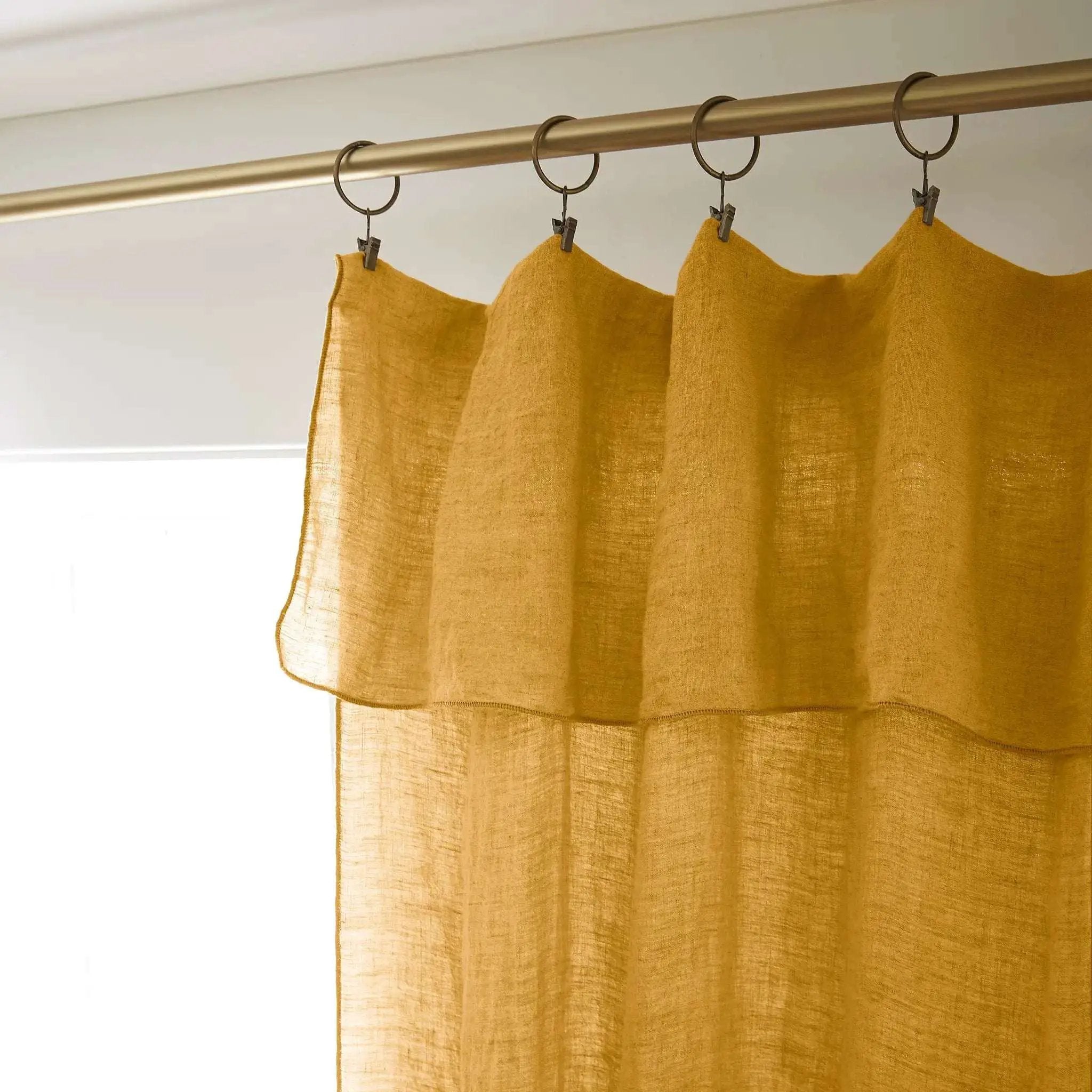 Rideau ajustable + 8 anneaux pince 140 x 270 cm Lin lavé SOLINE Miel by L'effet papillon