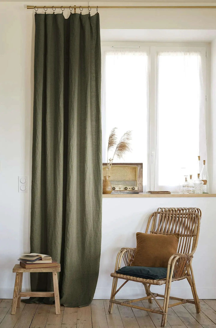 Rideau ajustable + 8 anneaux pince 140 x 270 cm Lin lavé SOLINE Thym by L'effet papillon