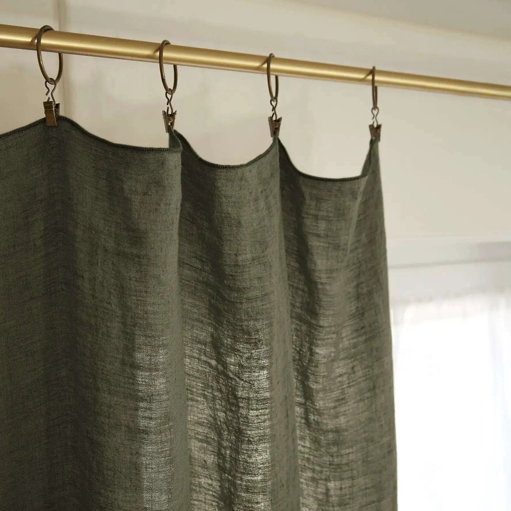 Rideau ajustable + 8 anneaux pince 140 x 270 cm Lin lavé SOLINE Thym by L'effet papillon