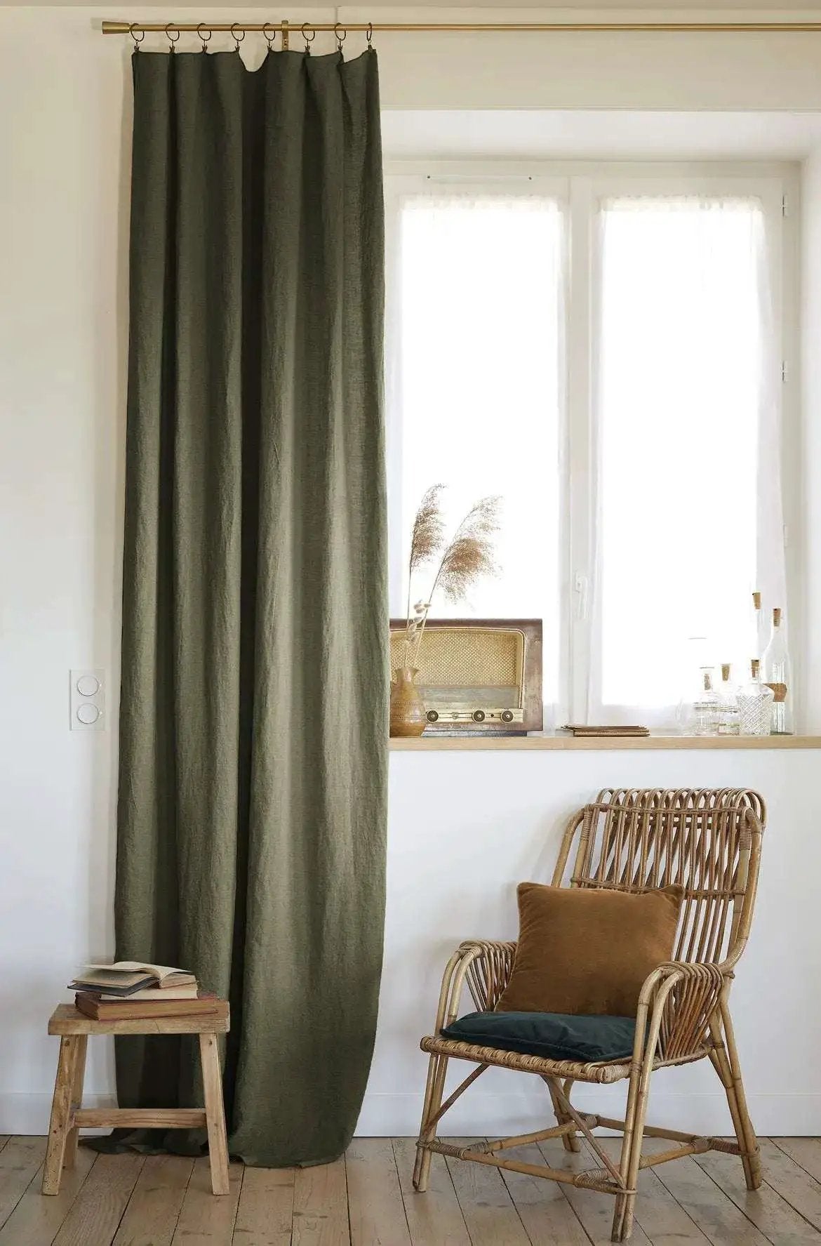 Rideau ajustable + 8 anneaux pince 140 x 270 cm Lin lavé SOLINE Thym by L'effet papillon