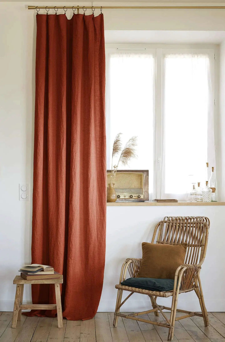 Rideau ajustable + 8 anneaux pince 140 x 270 cm Lin lavé SOLINE Paprika by L'effet papillon