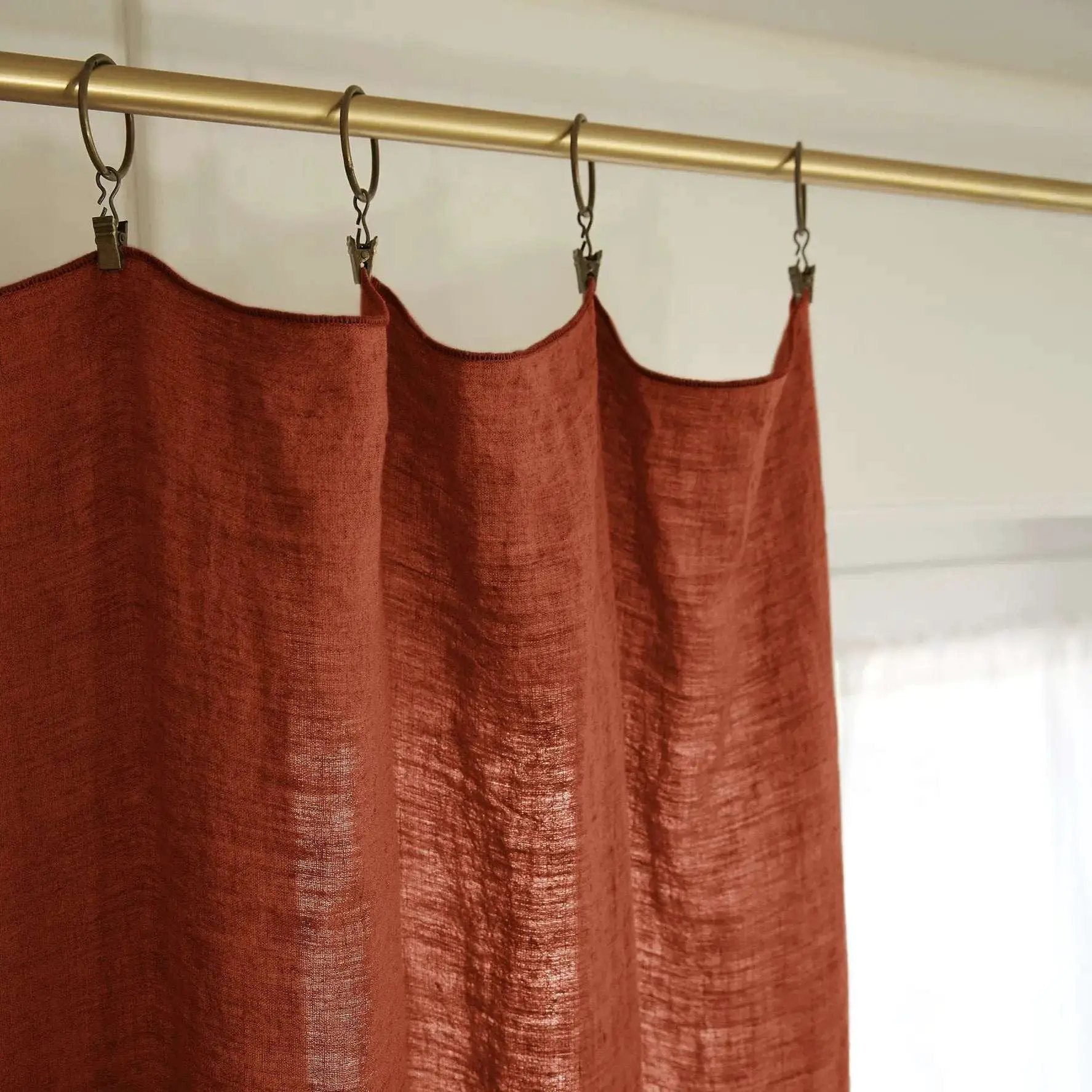 Rideau ajustable + 8 anneaux pince 140 x 270 cm Lin lavé SOLINE Paprika by L'effet papillon