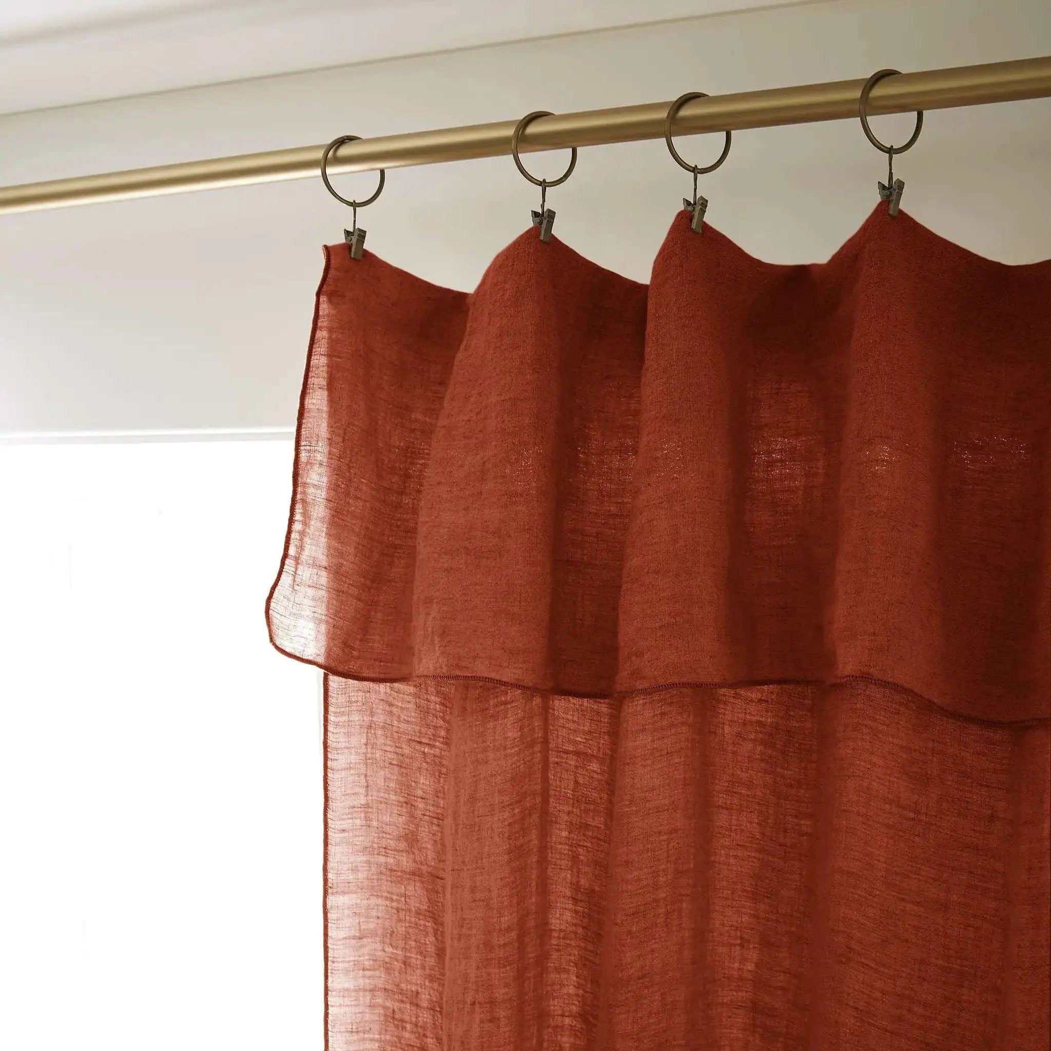 Rideau ajustable + 8 anneaux pince 140 x 270 cm Lin lavé SOLINE Paprika by L'effet papillon