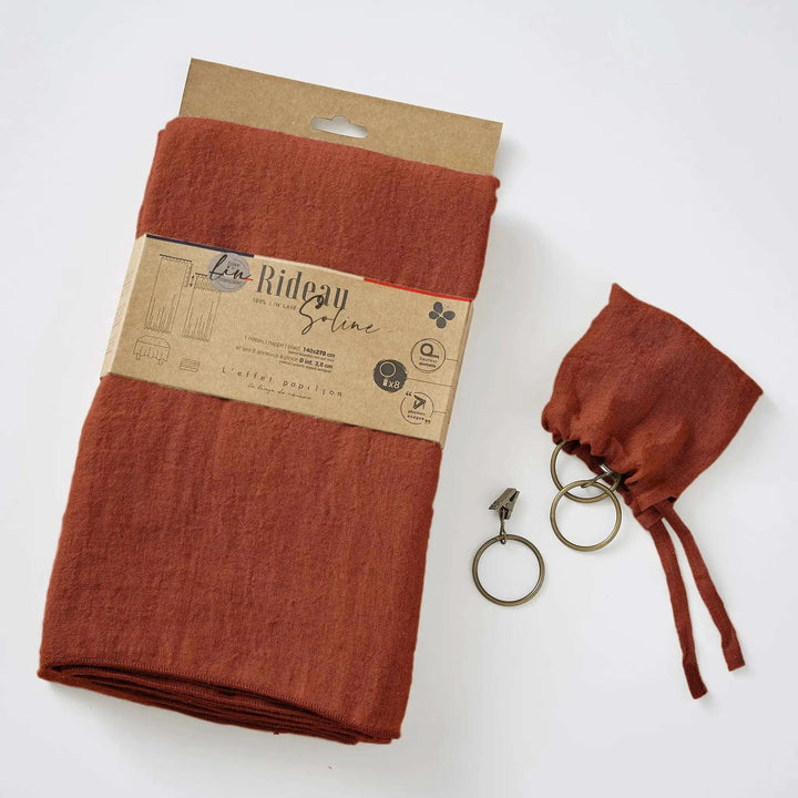 Rideau ajustable + 8 anneaux pince 140 x 270 cm Lin lavé SOLINE Paprika by L'effet papillon