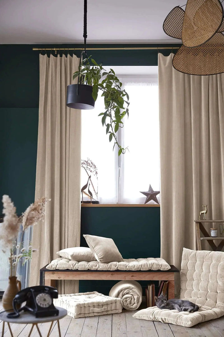 Rideau ajustable + 8 anneaux pince 140 x 270 cm Velours de coton CÉSAR Pampa by L'effet papillon