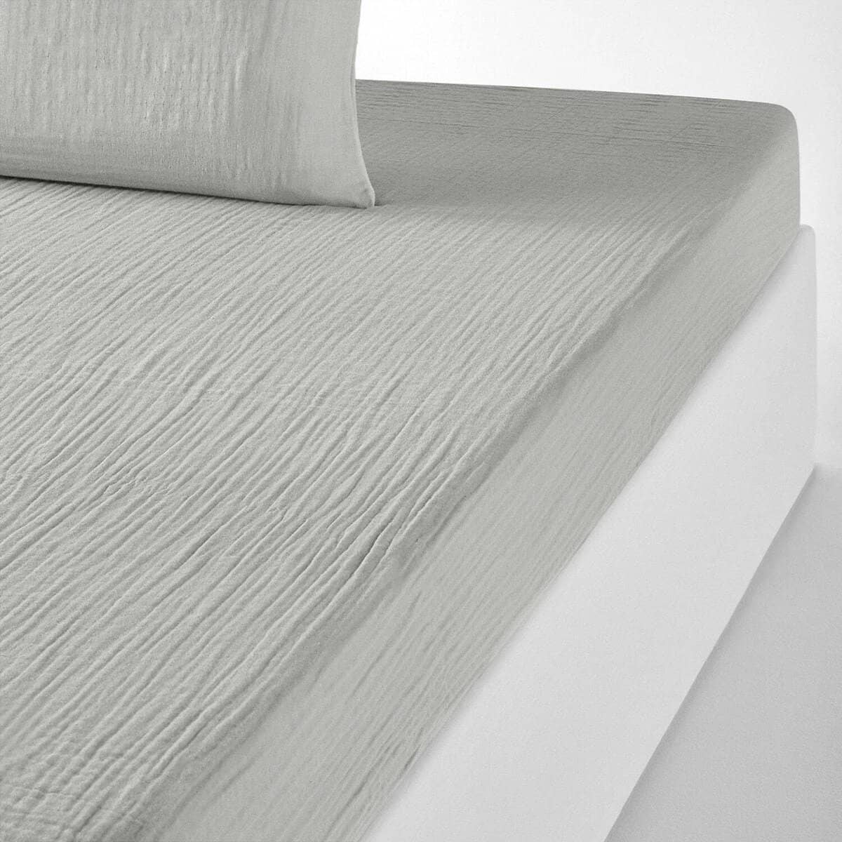 Drap housse bonnet:30cm 100% gaze de coton lavé gris glacier by Baton Rouge