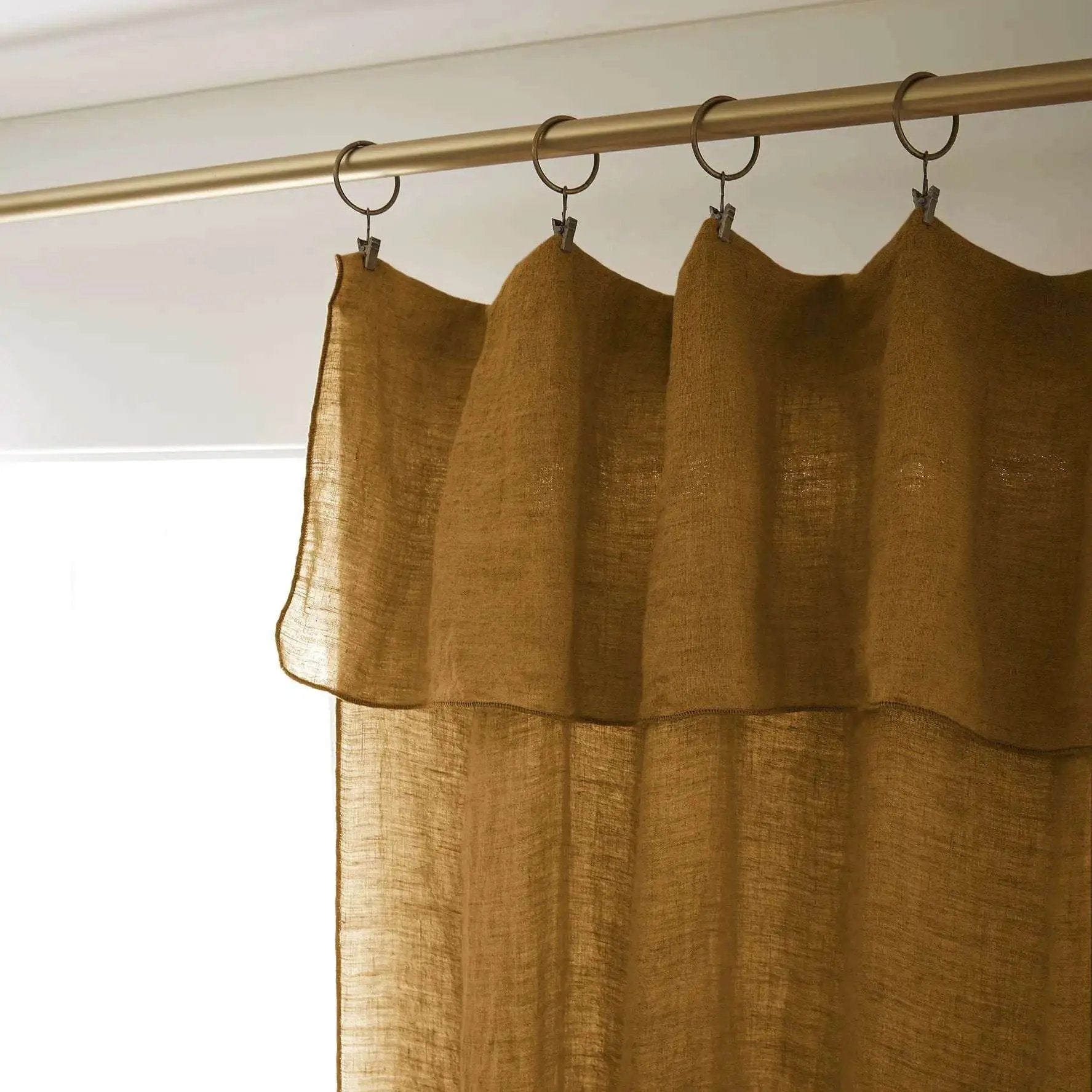 Rideau ajustable + 8 anneaux pince 140 x 270 cm Lin lavé SOLINE Caramel by L'effet papillon