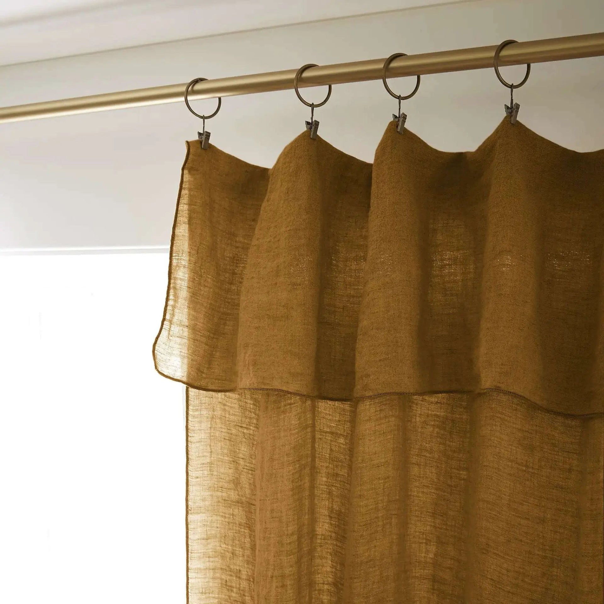Rideau ajustable + 8 anneaux pince 140 x 270 cm Lin lavé SOLINE Caramel by L'effet papillon