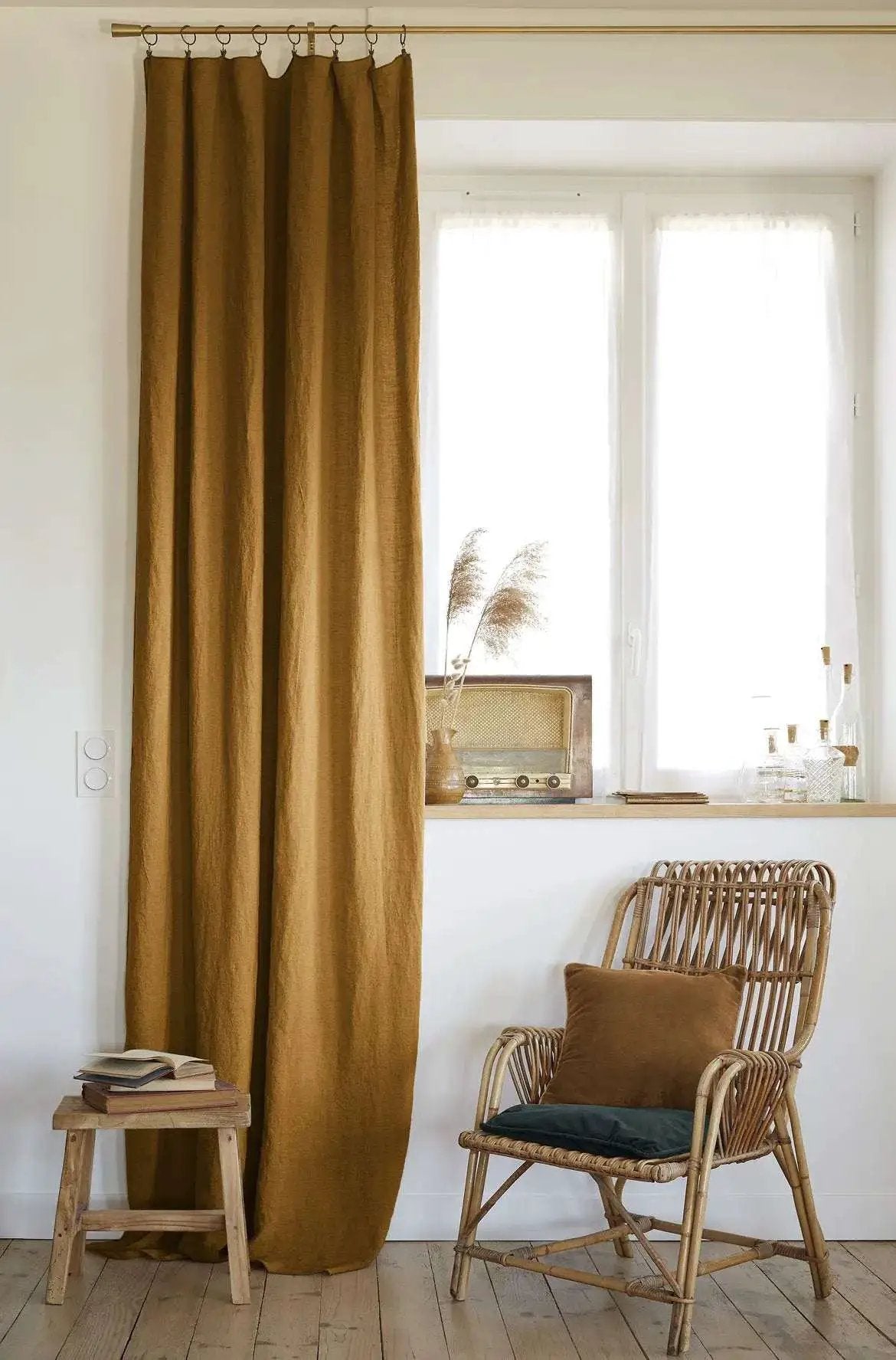 Rideau ajustable + 8 anneaux pince 140 x 270 cm Lin lavé SOLINE Caramel by L'effet papillon