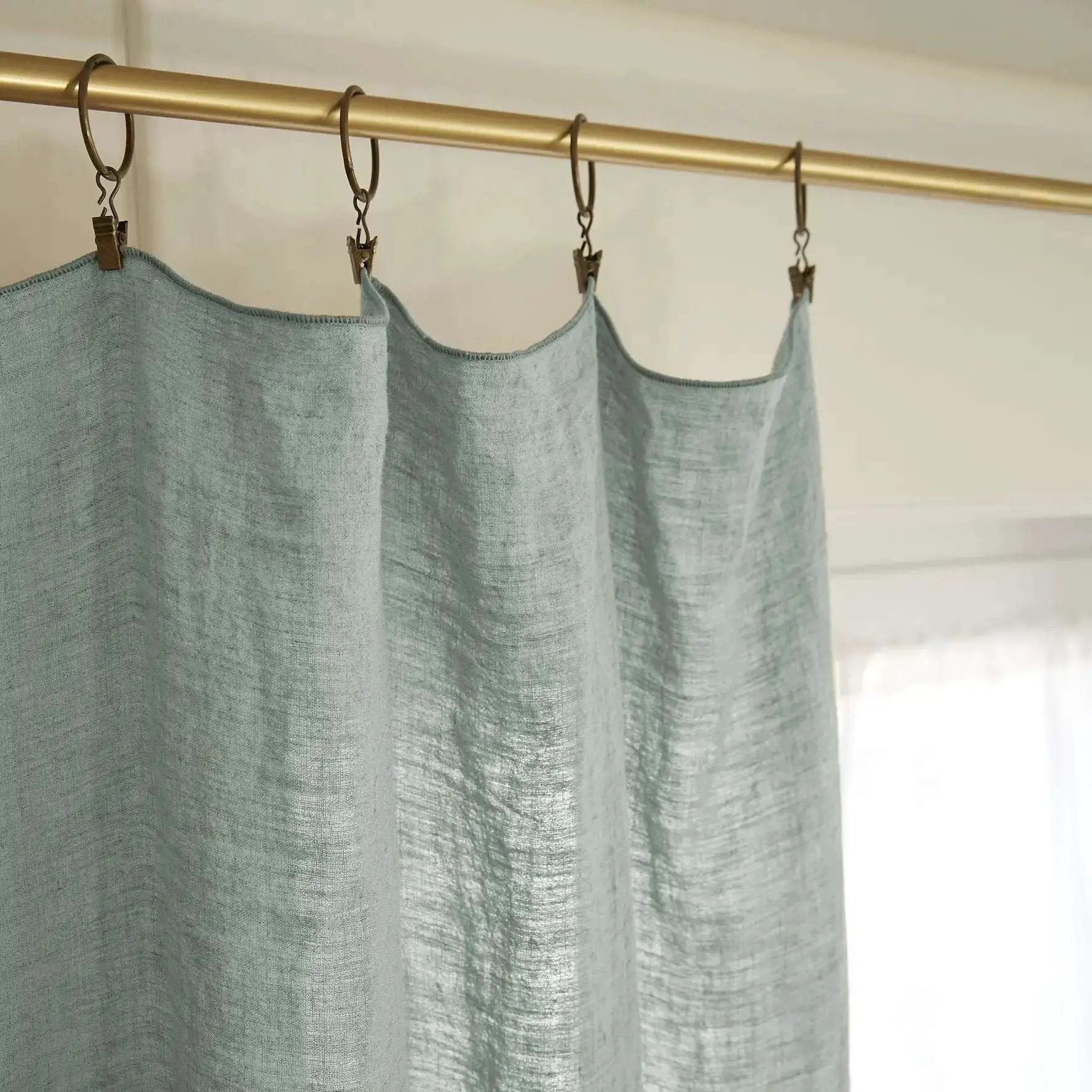 Rideau ajustable + 8 anneaux pince 140 x 270 cm Lin lavé SOLINE Eucalyptus by L'effet papillon