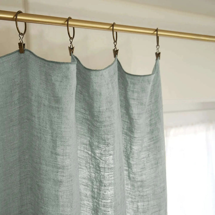 Rideau ajustable + 8 anneaux pince 140 x 270 cm Lin lavé SOLINE Eucalyptus by L'effet papillon