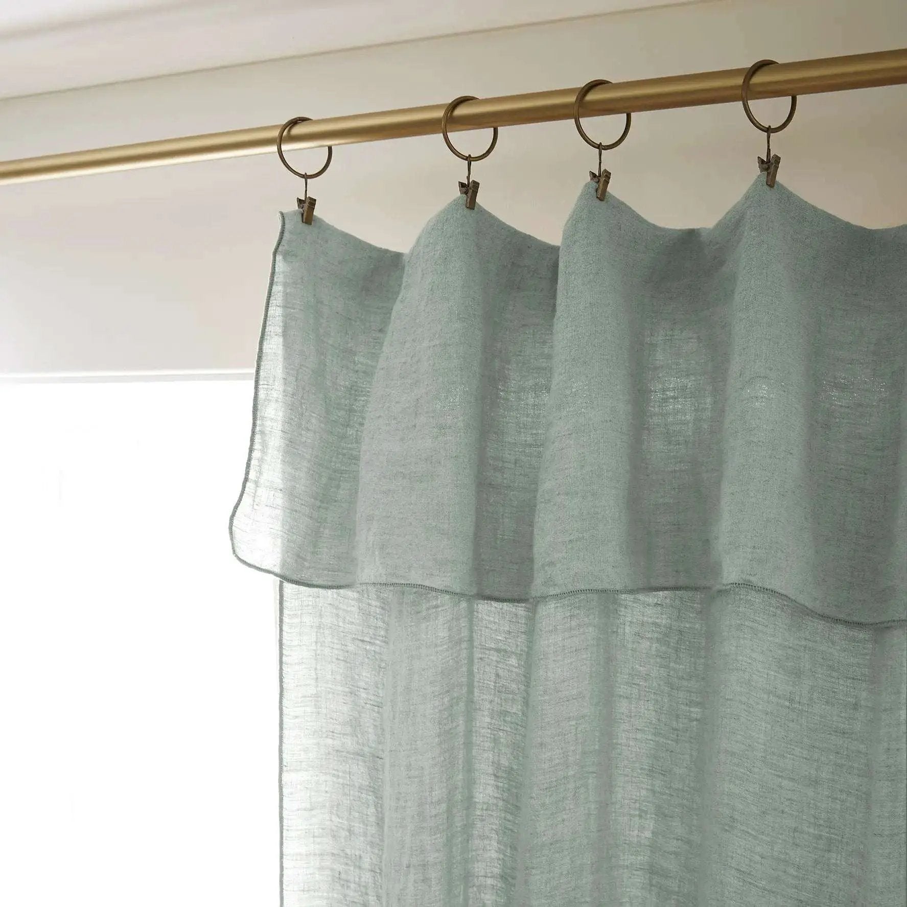 Rideau ajustable + 8 anneaux pince 140 x 270 cm Lin lavé SOLINE Eucalyptus by L'effet papillon