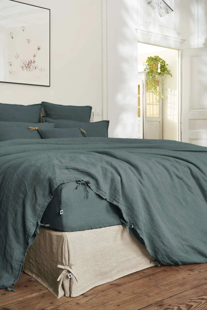 Drap housse Lin lavé SOLINE Ardoise by L'effet papillon