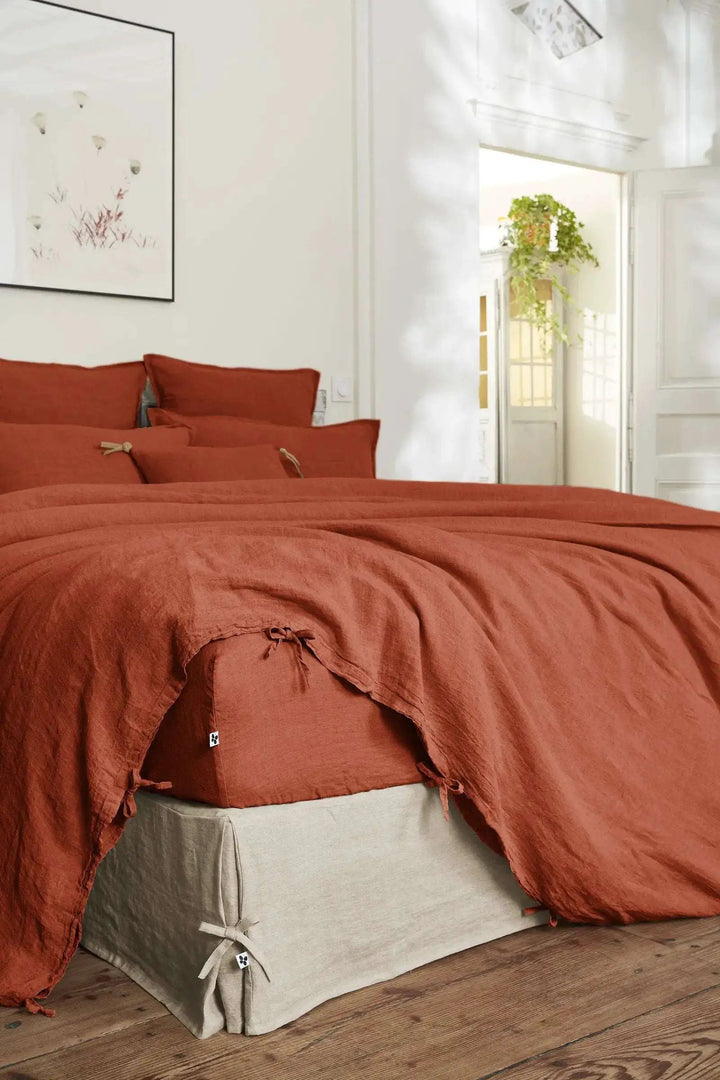 Drap housse Lin lavé SOLINE Paprika by L'effet papillon