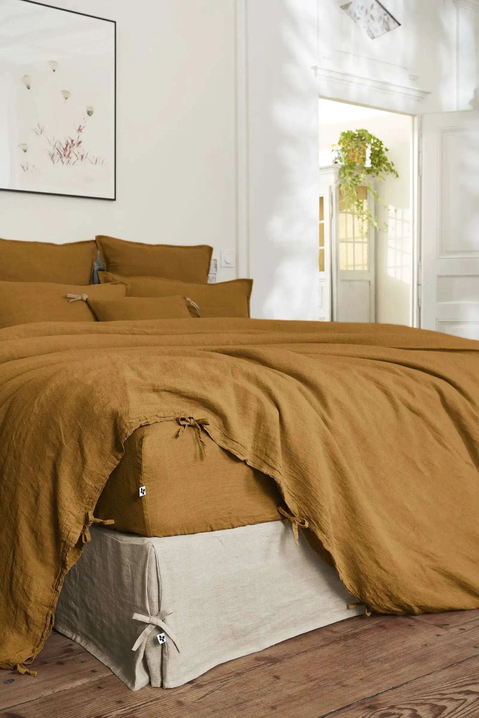 Drap housse Lin lavé SOLINE Caramel by L'effet papillon