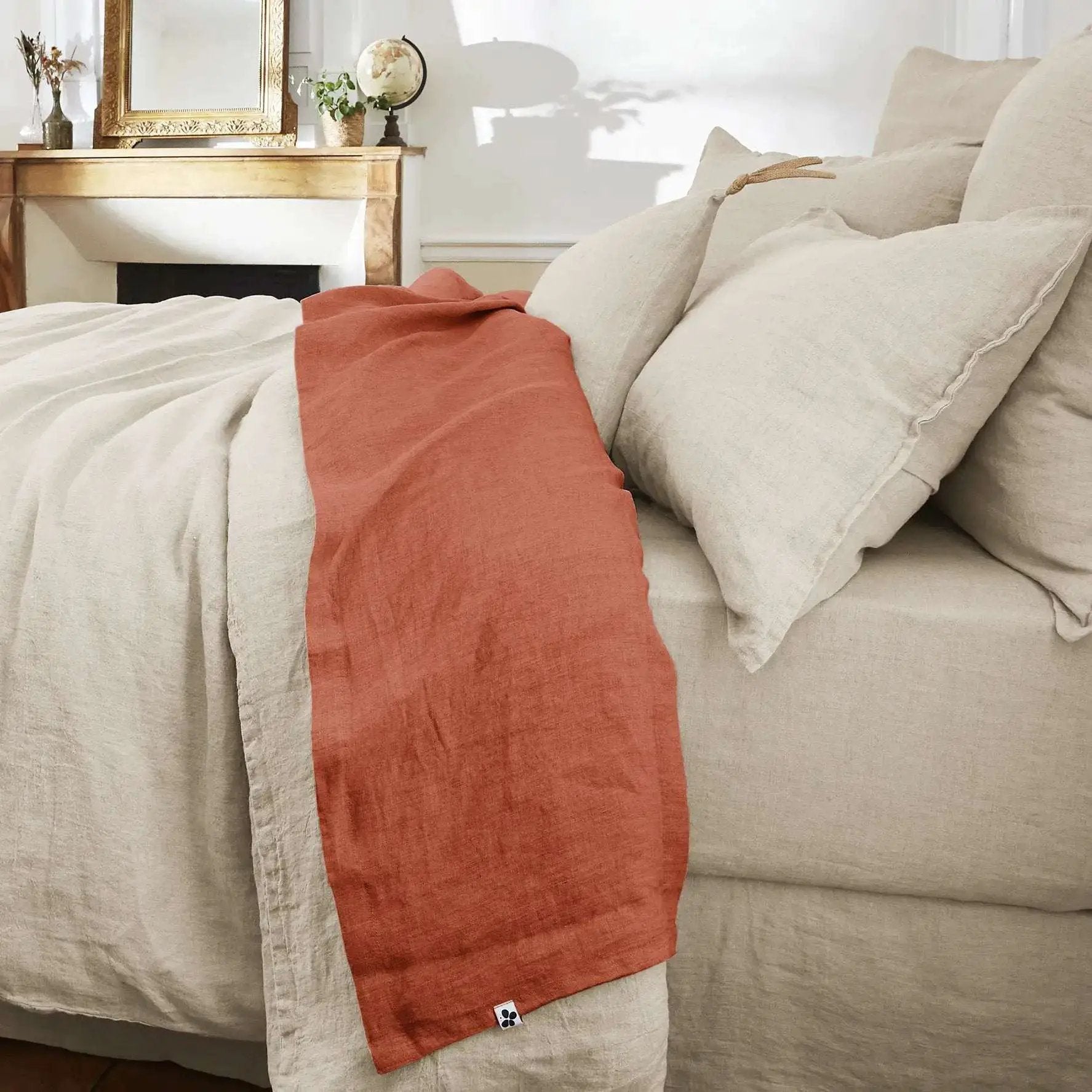 Drap plat 240 x 300 cm Lin lavé SOLINE Paprika by L'effet papillon