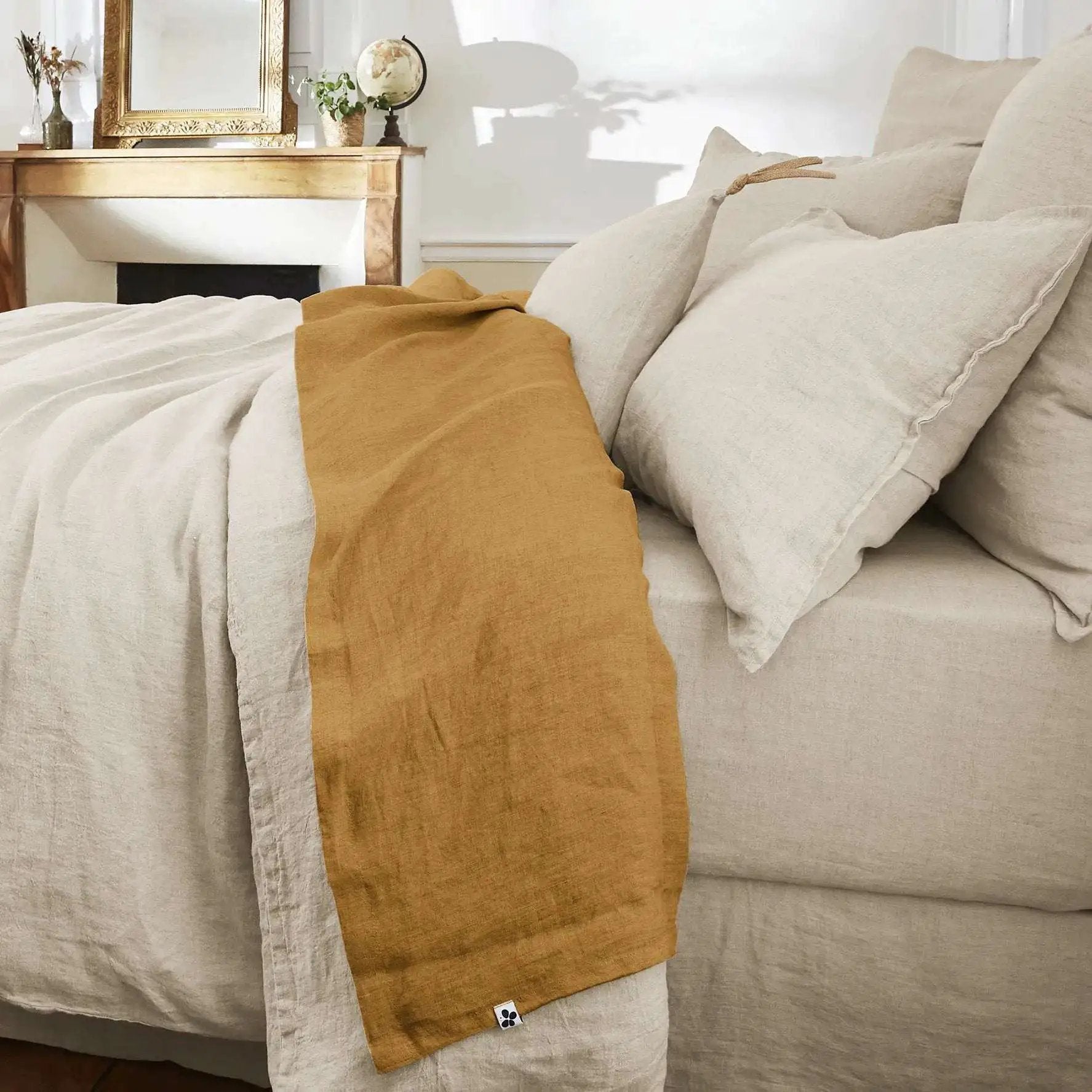 Drap plat 240 x 300 cm Lin lavé SOLINE Caramel by L'effet papillon
